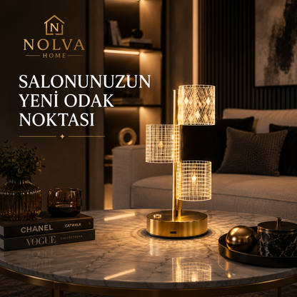 NOLVA® Yıldız Model Kristal LED Masa Lambası — Dokunmatik, 3 Renk Modlu, Şarjlı Mini