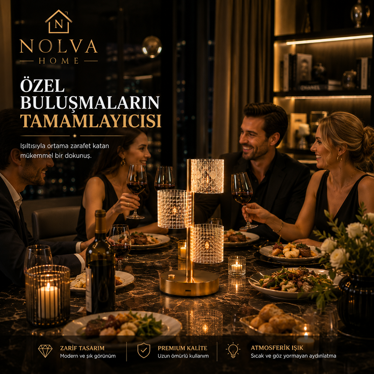 NOLVA® Yıldız Model Kristal LED Masa Lambası — Dokunmatik, 3 Renk Modlu, Şarjlı Mini