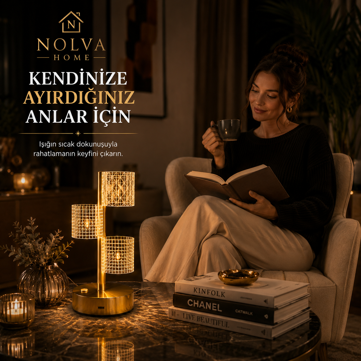 NOLVA® Yıldız Model Kristal LED Masa Lambası — Dokunmatik, 3 Renk Modlu, Şarjlı Mini