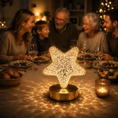 NOLVA® Yıldız Kristal LED Masa Lambası — Dokunmatik, 3 Renk Modlu, Şarjlı