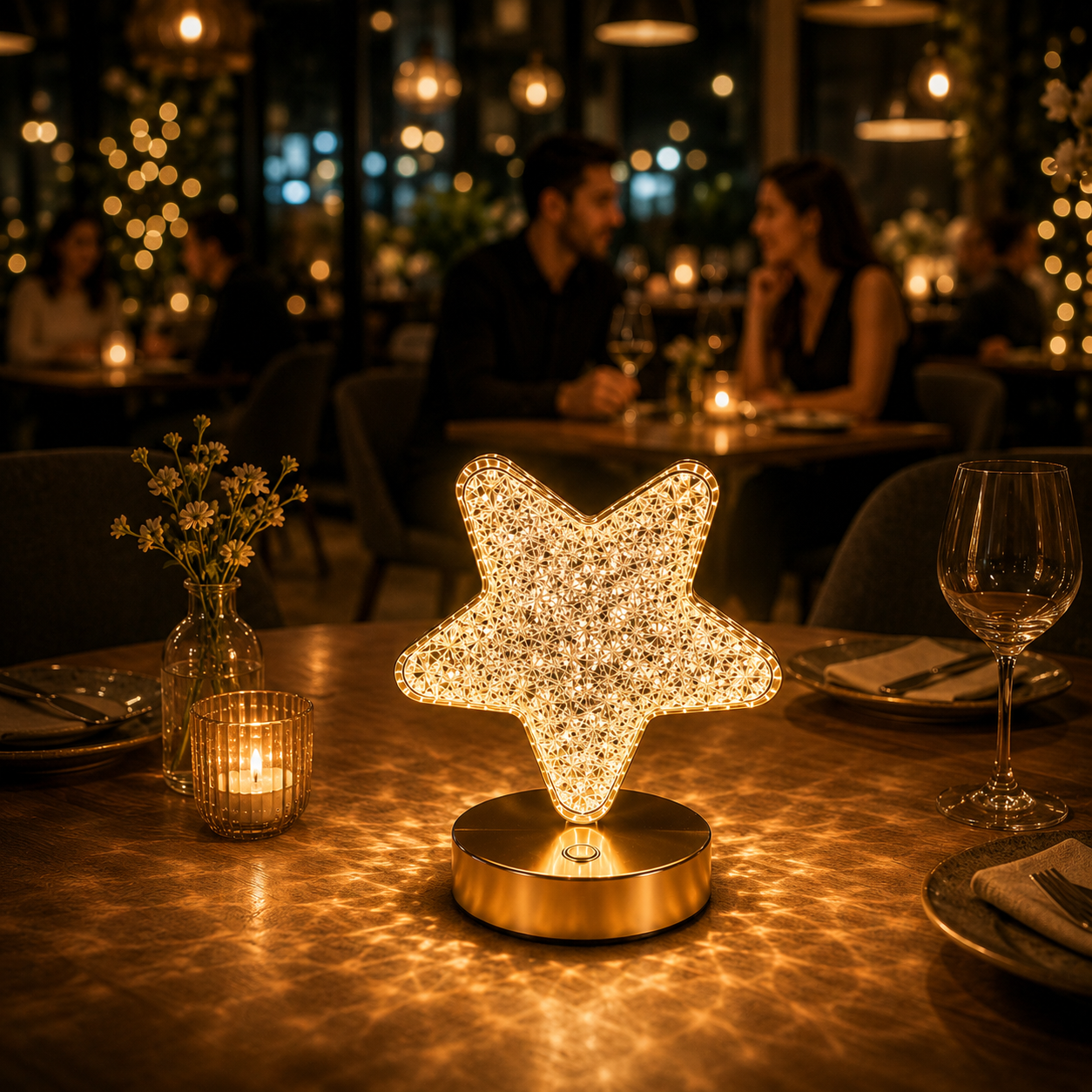 NOLVA® Yıldız Kristal LED Masa Lambası — Dokunmatik, 3 Renk Modlu, Şarjlı