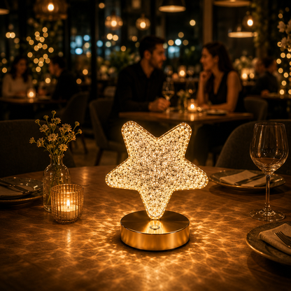 NOLVA® Yıldız Kristal LED Masa Lambası — Dokunmatik, 3 Renk Modlu, Şarjlı