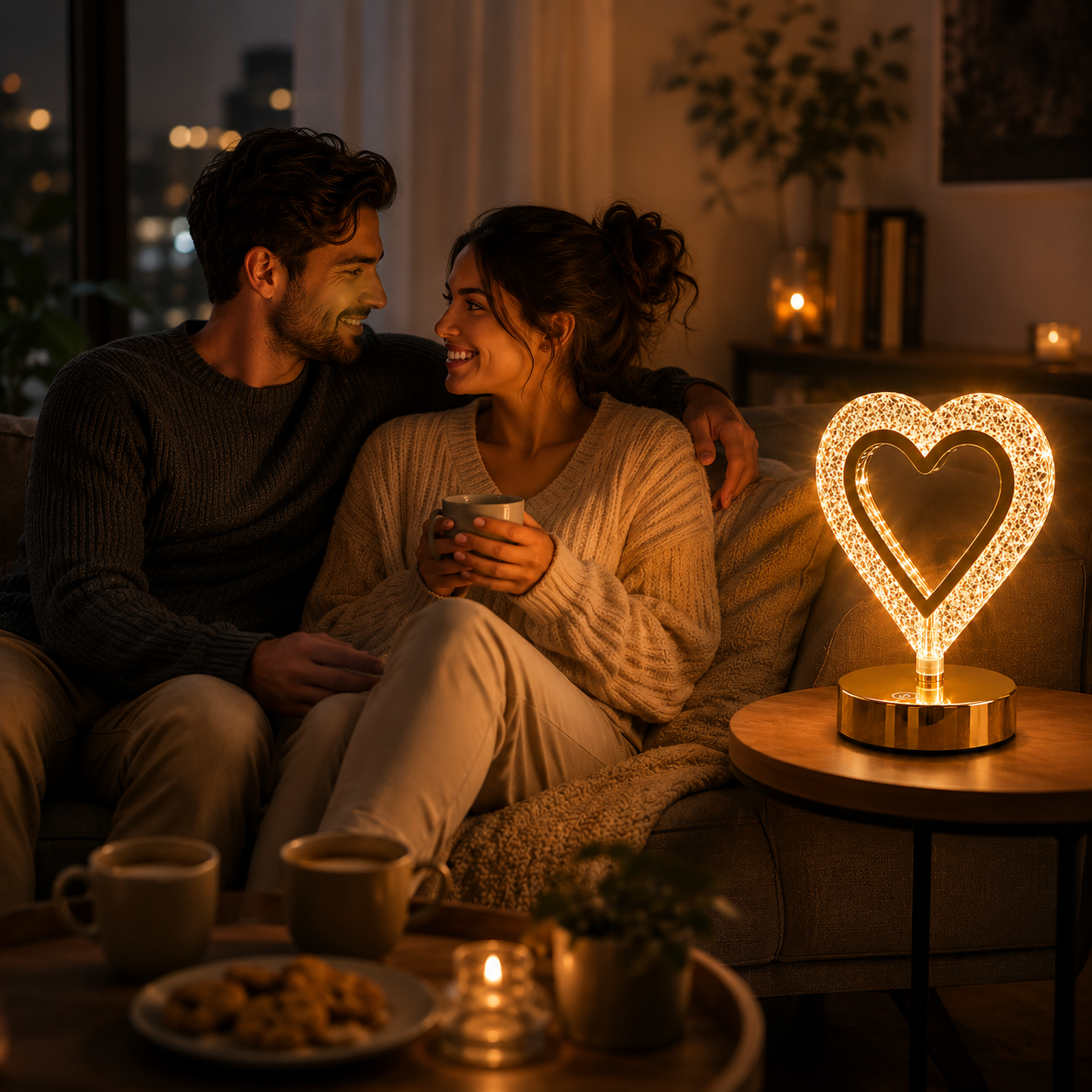 NOLVA Kalp Kristal LED Masa Lambası — Dokunmatik, 3 Renk Modlu, Şarjlı Mini