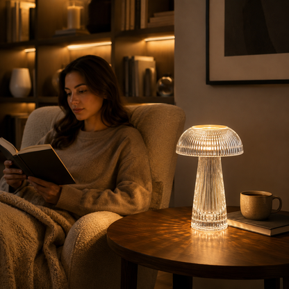 NOLVA Mantar Kristal LED Masa Lambası — Kumandalı, Şarjlı, Rengarenk Işık Modlu