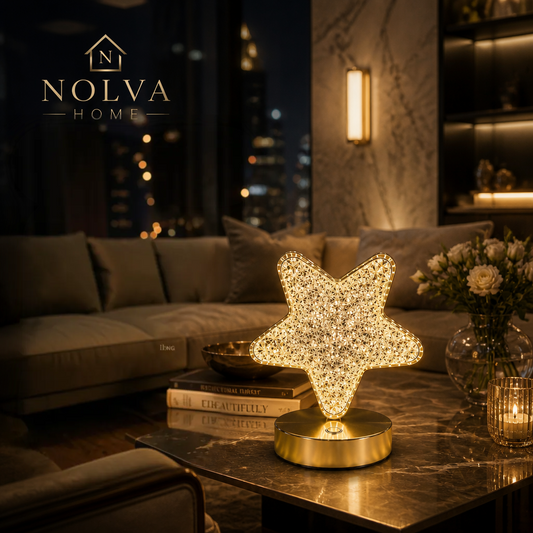 NOLVA® Yıldız Kristal LED Masa Lambası — Dokunmatik, 3 Renk Modlu, Şarjlı