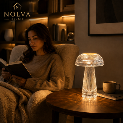 NOLVA Mantar Kristal LED Masa Lambası — Kumandalı, Şarjlı, Rengarenk Işık Modlu